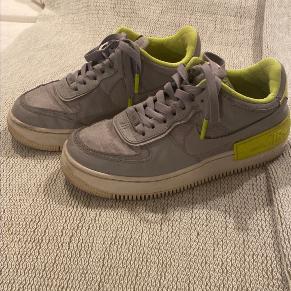 Nike Air Force One Gray and Neon Green Sneakers